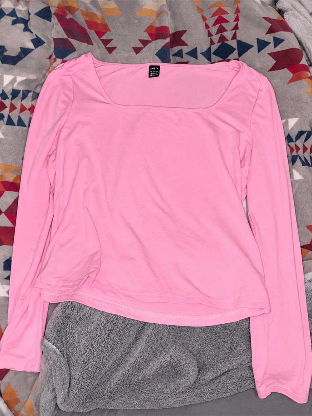 SHEIN Light Pink Long Sleeve Fitted Soft Square Neck Tee - Picture 2 of 2